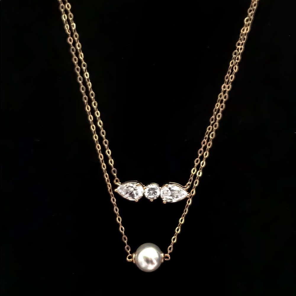 Nadri Gold Tone Dainty Pearl and CZ Necklace